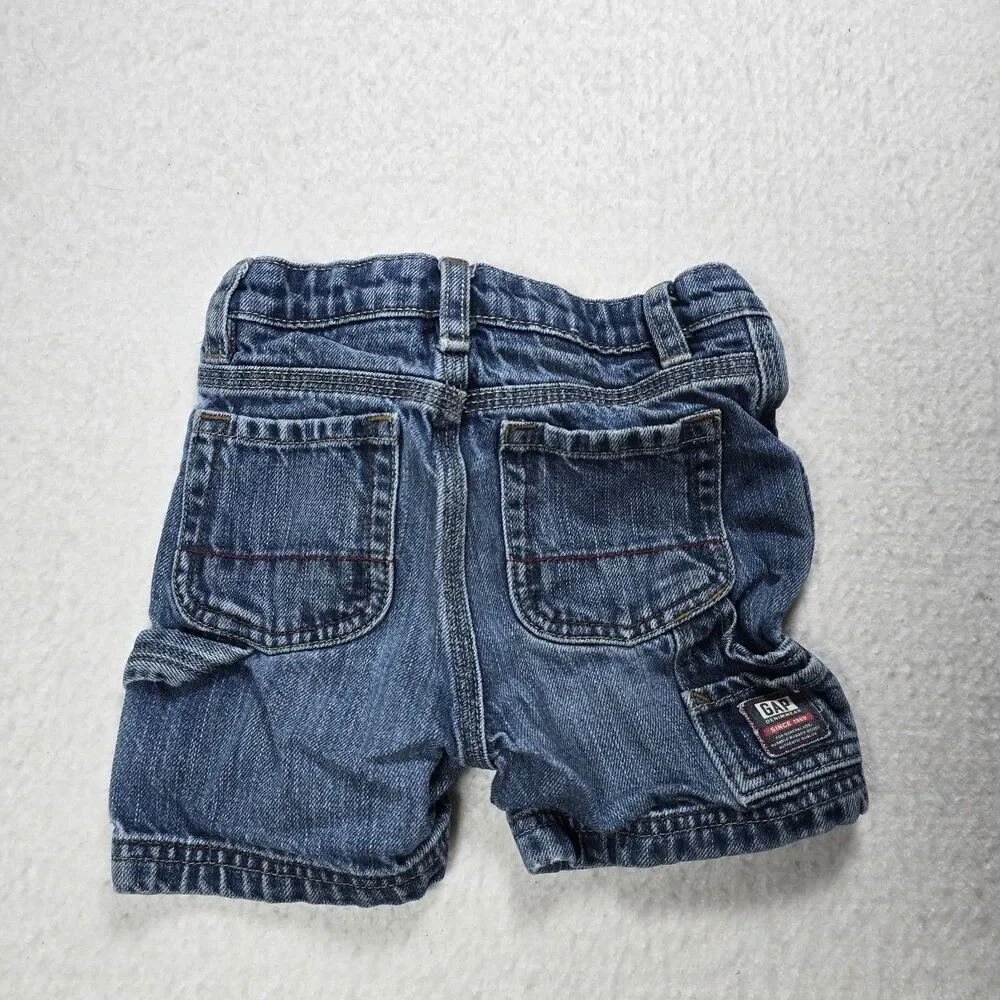 Baby Gap Carpenter Denim Jean Shorts Snap Button Close Adjustable Waist 12-18 Mo